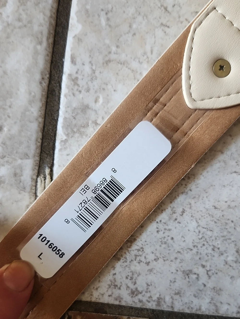 NWT Anne Klein Beige Faux Leather Belt with Gold Buckle and Snake-Print Inlay